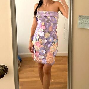 WREN MINI DRESS - STRAPLESS BODYCON GARDEN FLOWERS DRESS